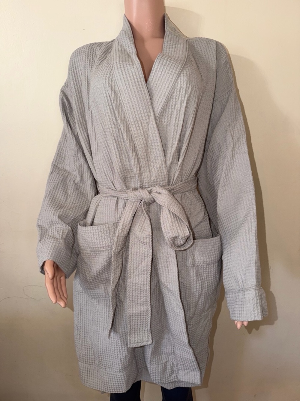 Auden Light Gray Waffle Robe with Shawl Collar